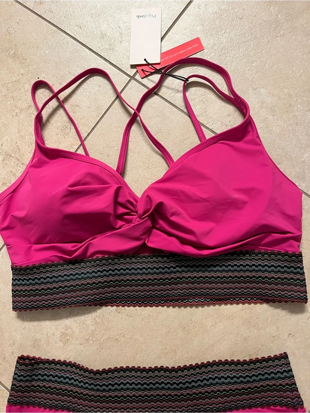 Popilush Boho Trim High Waist Tummy Control Bikini Set